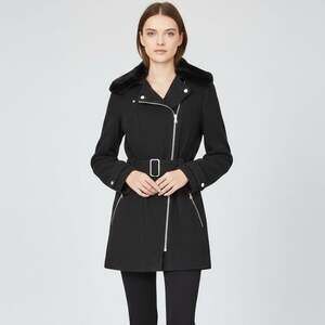EXPRESS Women's Asymmetrical Zip Faux Fur Collar Wool Moto Coat Black Size M